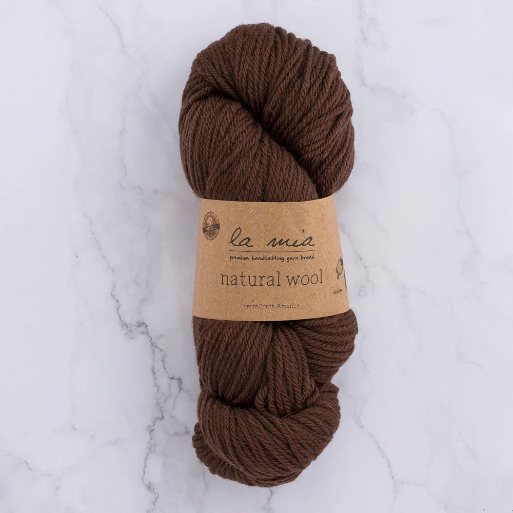 La Mia Natural Wool Knitting Yarn Hank - Brown - H7
