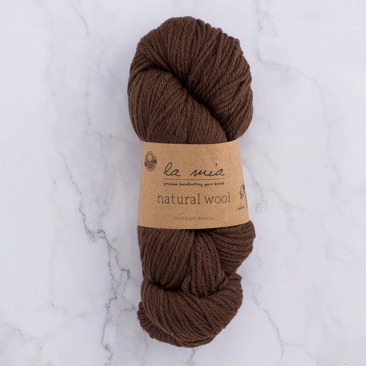 La Mia Natural Wool Knitting Yarn Hank - Brown - H7