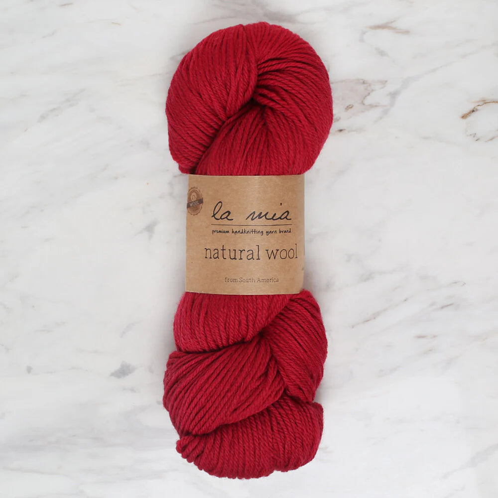 La Mia Natural Wool Knitting Yarn Hank, Dark Red - L893