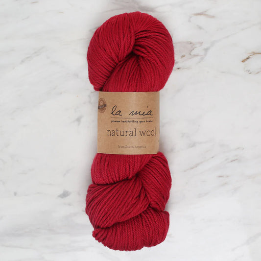 La Mia Natural Wool Knitting Yarn Hank, Dark Red - L893