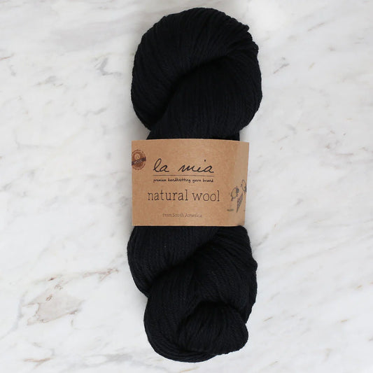 La Mia Natural Wool Knitting Yarn Hank, Black - L815
